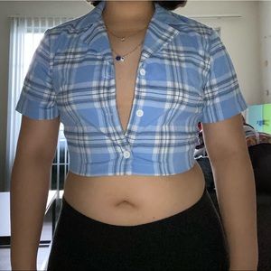 Blue Checkered Crop Top💙🤍